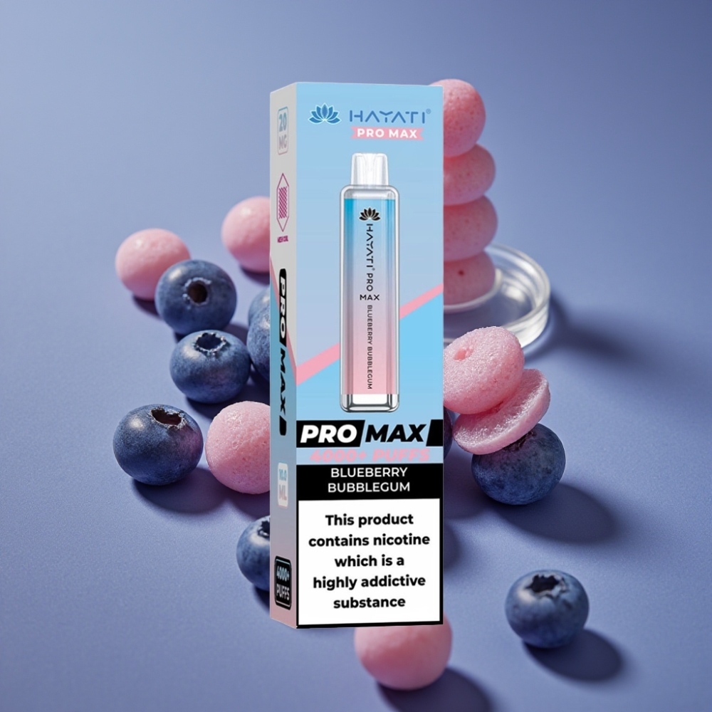 Hayati Pro Max 4000 Puffs Engångsvape Blåbärs Tuggummi, 1400mAh, 2ml/10ml