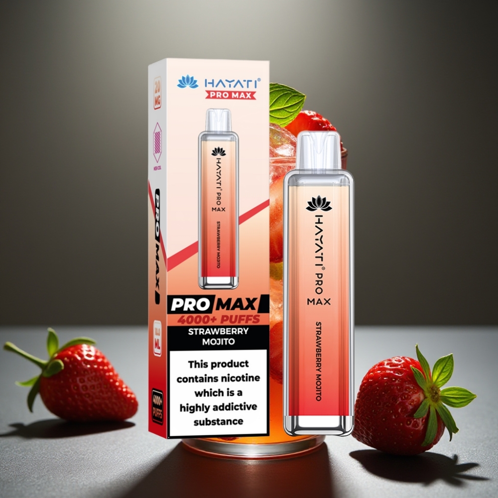 Hayati Pro Max 4000 Puffs Engångsvape Jordgubb Mojito • 2%/5% Nikotin • 4000 puffar • 1400mAh • 2ml tank