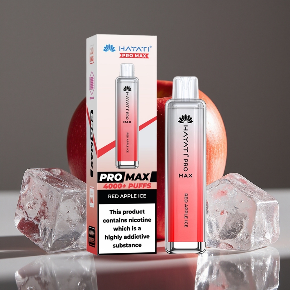 Hayati Pro Max 4000 Puffs Engångsvape Röd Apple Is, 2%/5% Nikotin, 1400mAh, 2ml/10ml