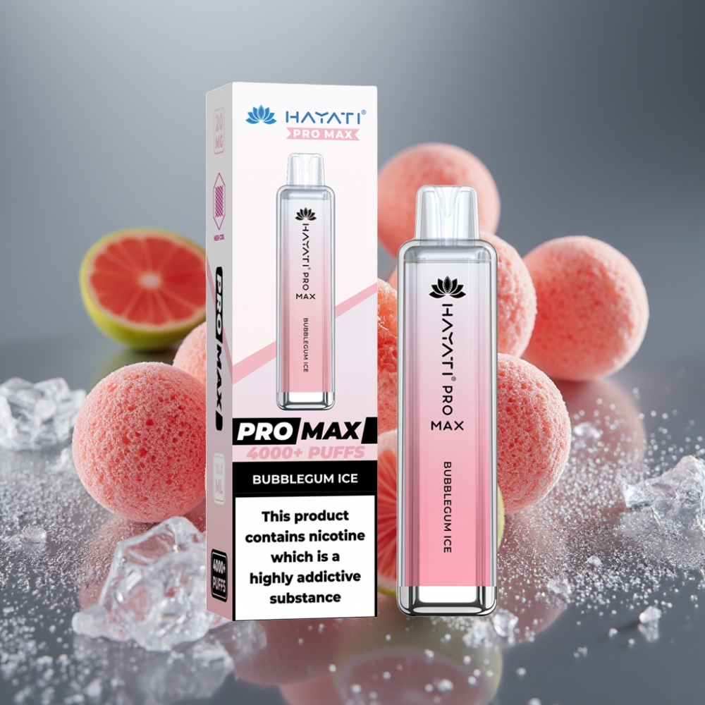 Hayati Pro Max 4000 Puffs Engångsvape Tuggummis Is, 2%/5% nikotin, 1400mAh, 28×28×120mm