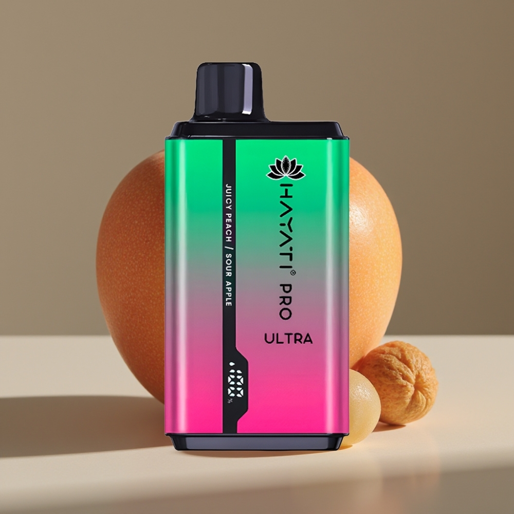 Hayati Pro Ultra 15000 Puffs Surt Äpple Saftig Persika 15000+ puffar 850mAh 2×12ml
