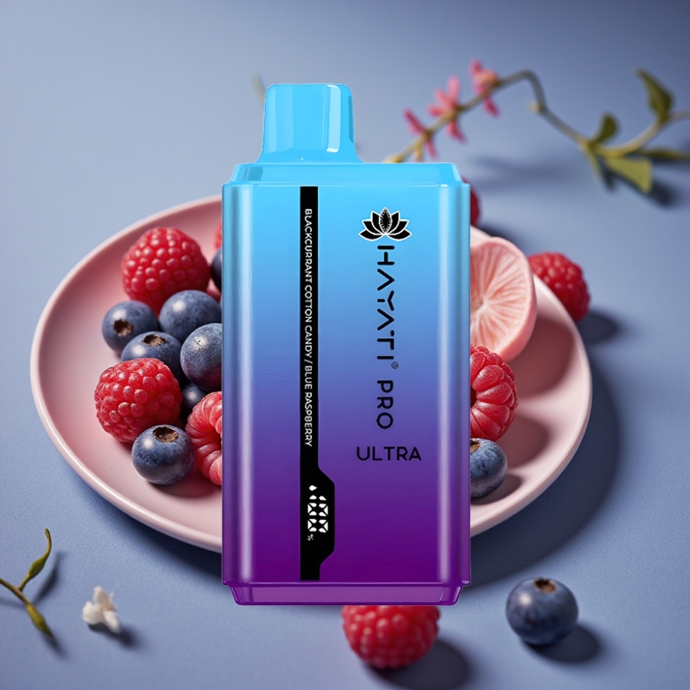 Hayati Pro Ultra Svartvinbär Bomullsgodis Blå Hallon 15000+ puffar 2×12ml 2%