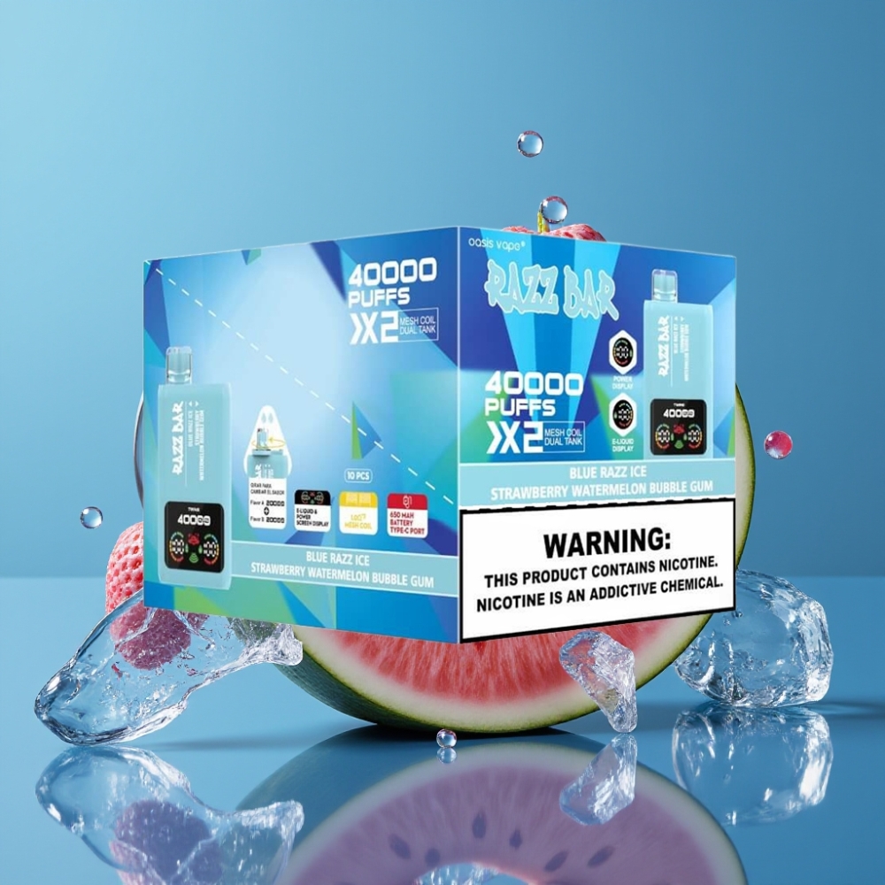 Razz Bar 40000 Puffs Engångsvape BLÅ HALLON IS-JORDGUBBE VATTENMELON TUGGBOMM 1.0Ω×2 Mesh Coil 650mAh