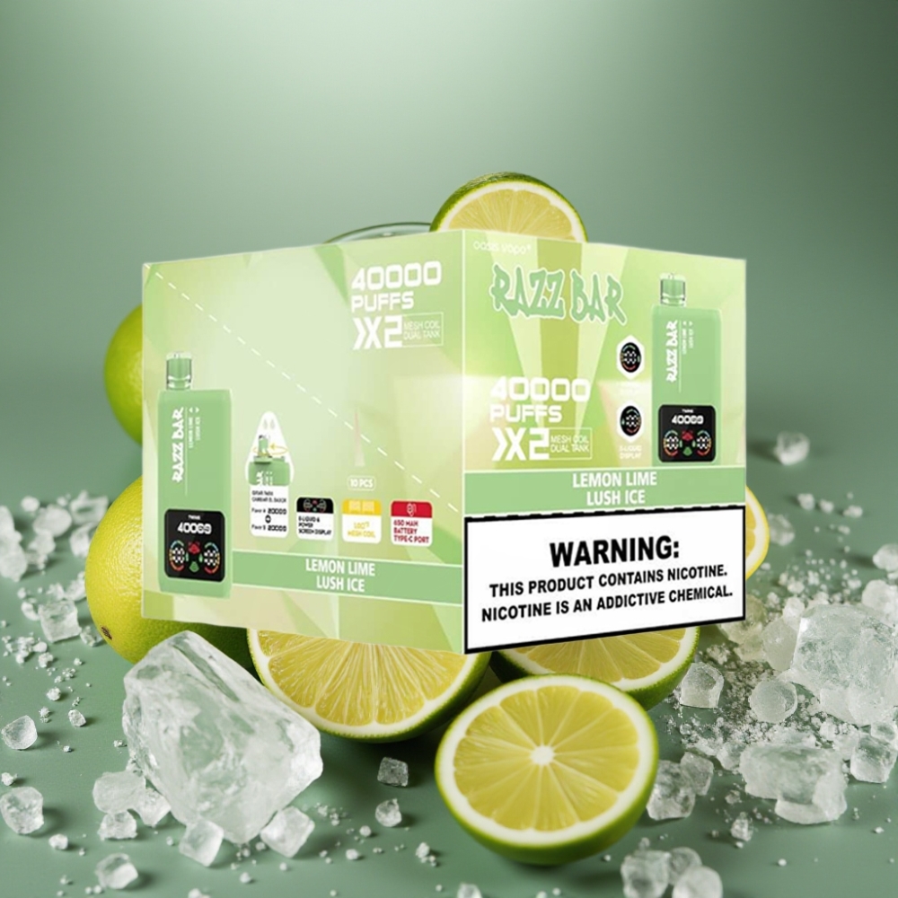 Razz Bar 40000 Puffs Engångsvape CITRON LIME & LUSH ICE 40000 Puffs 1.0Ω×2 Mesh Coil 650mAh