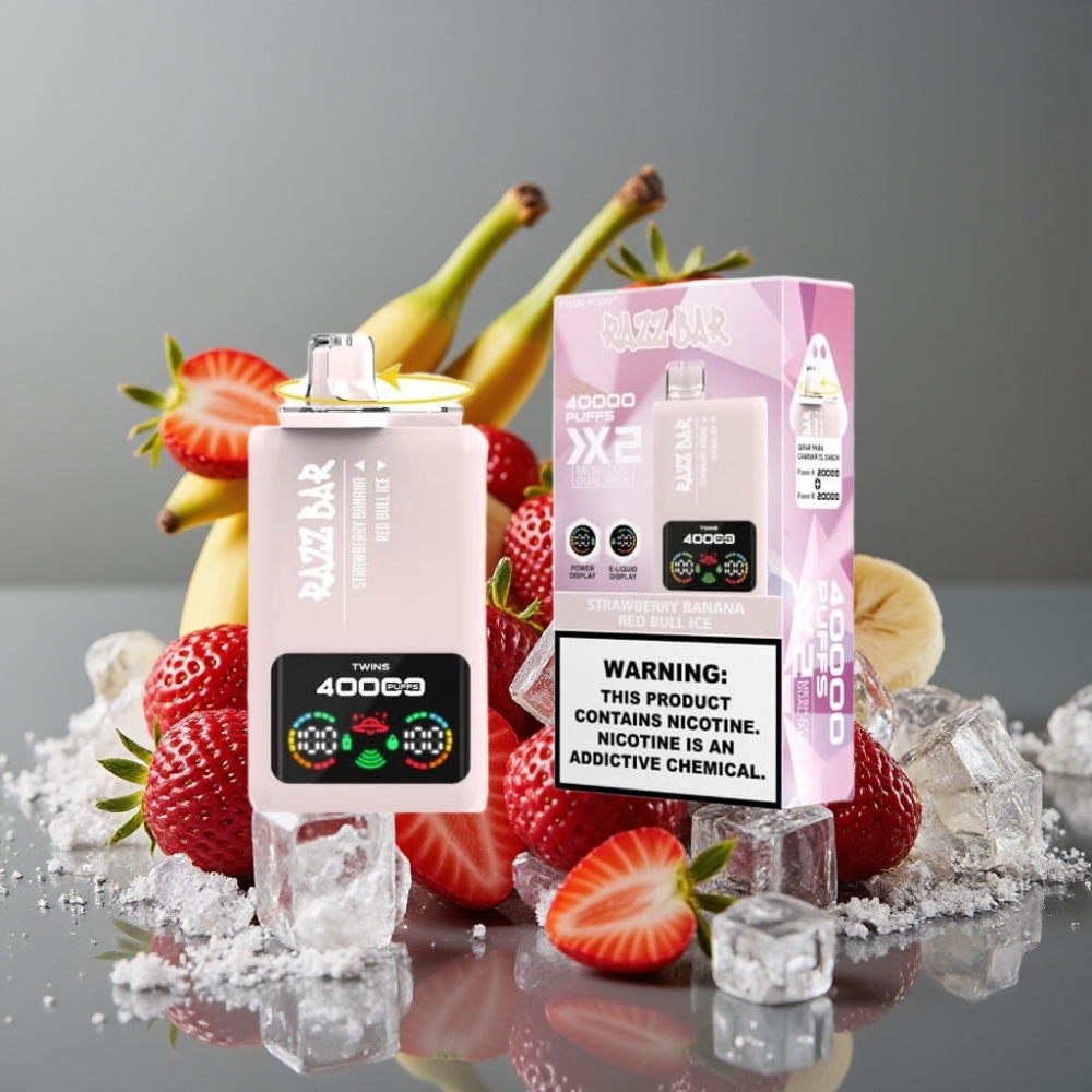 Razz Bar 40000 Puffs Engångsvape Jordgubb Banan & Red Bull Is 40000 Puffs 1.0Ω×2 Mesh Coil 650 Mah Type-C