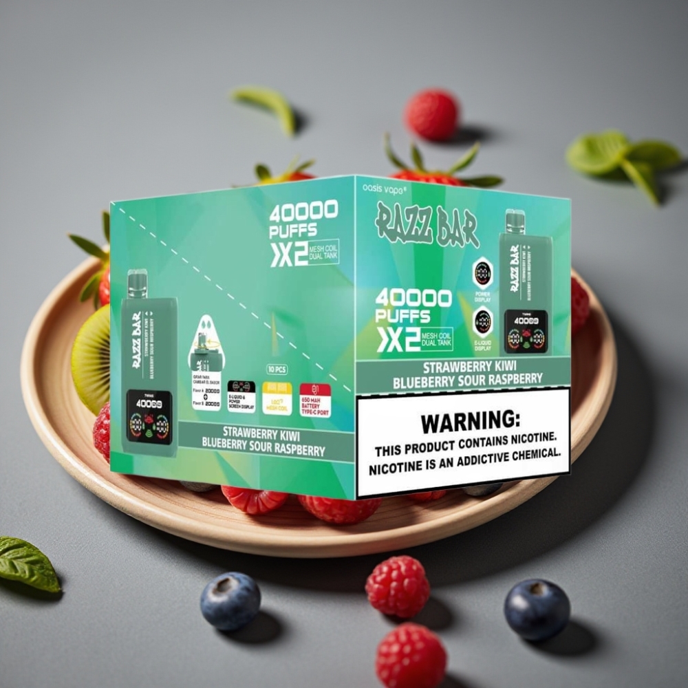 Razz Bar 40000 Puffs Engångsvape Jordgubb Kiwi & Blåbär Sur Hallon 40000 Puffs 5% Nikotin