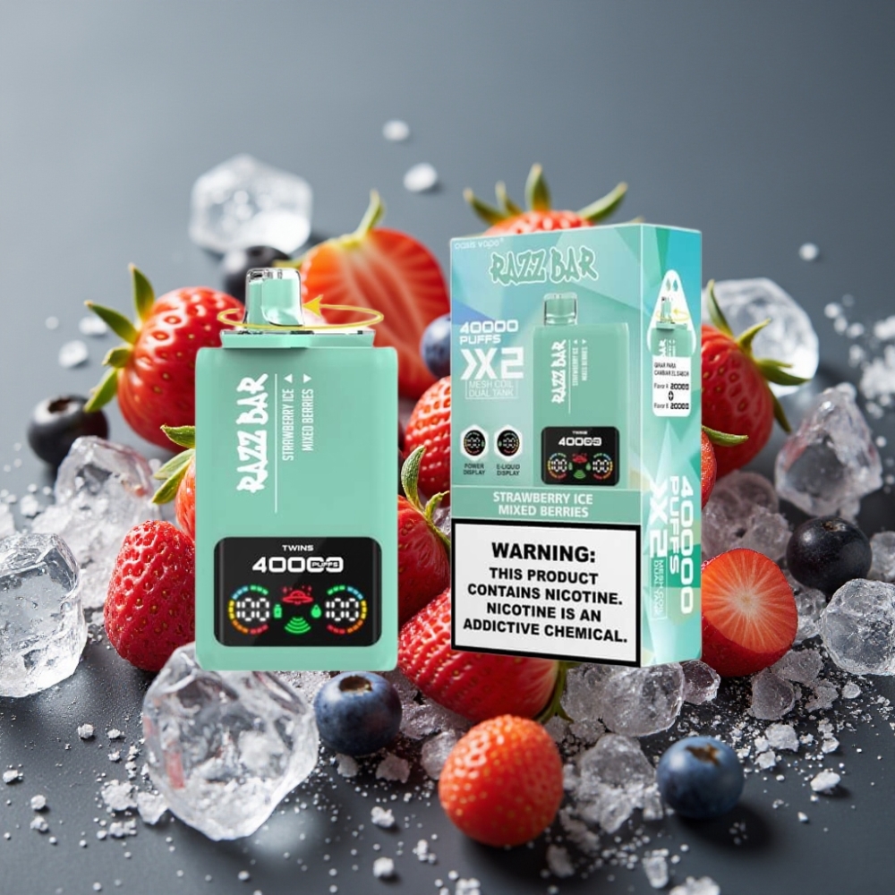 Razz Bar 40000 Puffs Engångsvape Jordgubbsis & Blandade Bär Power Screen 1.0Ω×2 Mesh Coil 650mAh