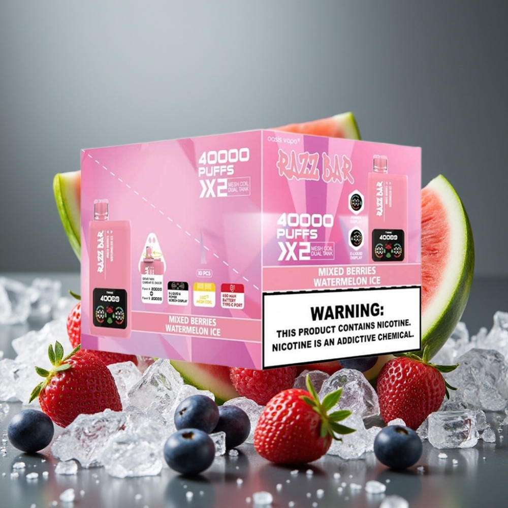 Razz Bar 40000 Puffs Engångsvape Mixed Bär & Vattenmelon Is 40000 Puffs 1.0Ω×2 650mAh