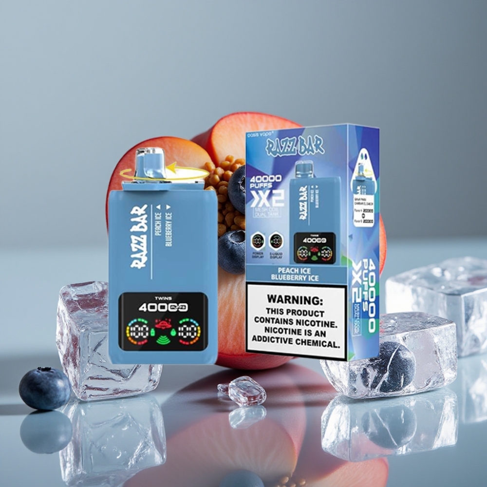Razz Bar 40000 Puffs Engångsvape PEACH ICE & BLUEBERRY ICE 1.0Ω×2 Mesh Coil 650mAh