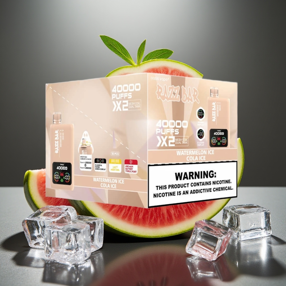 Razz Bar 40000 Puffs Engångsvape Vattenmelon Is & Cola Is, 650mAh, Type-C, 1.0Ω×2 Mesh Coil