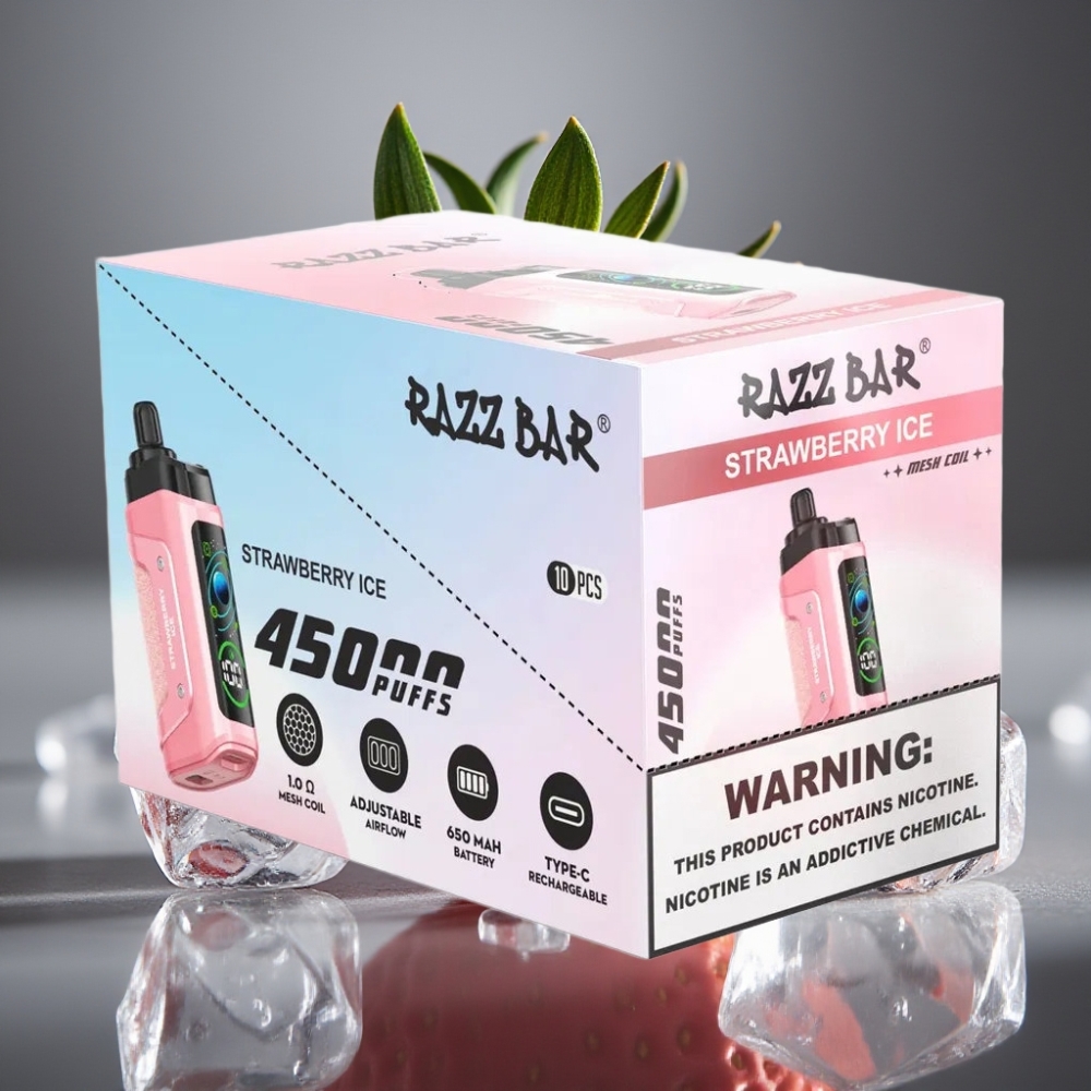 Razz Bar 45000 Puffs Engångsvape Jordgubb Is 45000 Puffs, 1.0 Ohm Mesh, Justerbar Luftflöde