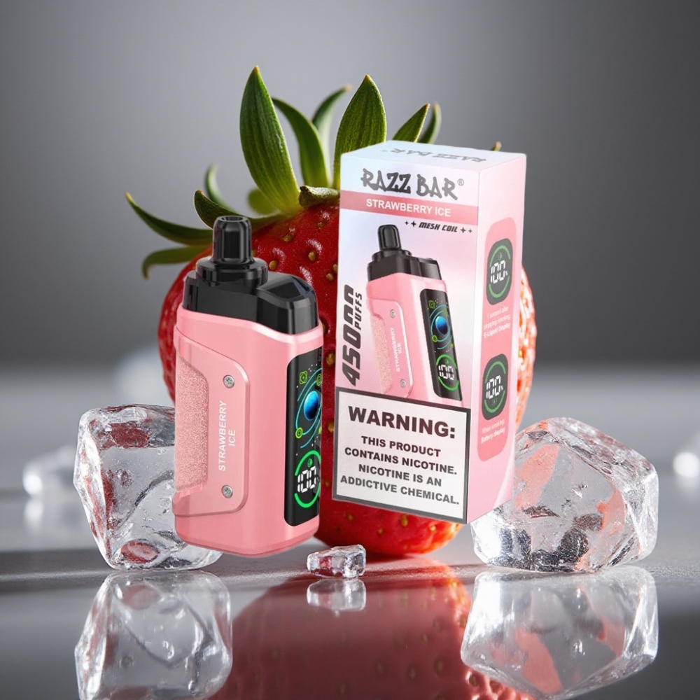 Razz Bar 45000 Puffs Engångsvape Jordgubb Is 45000 Puffs, 1.0 Ohm Mesh, Justerbar Luftflöde