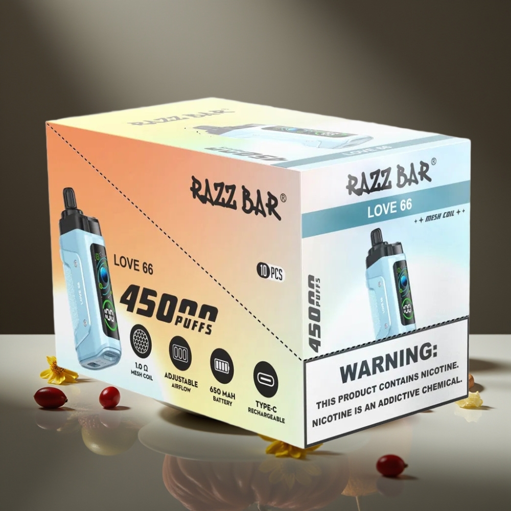 Razz Bar 45000 Puffs Engångsvape Kärlek 66 – 45000 puffar, 1.0 Ohm Mesh Coil, Justerbar Luftflöde