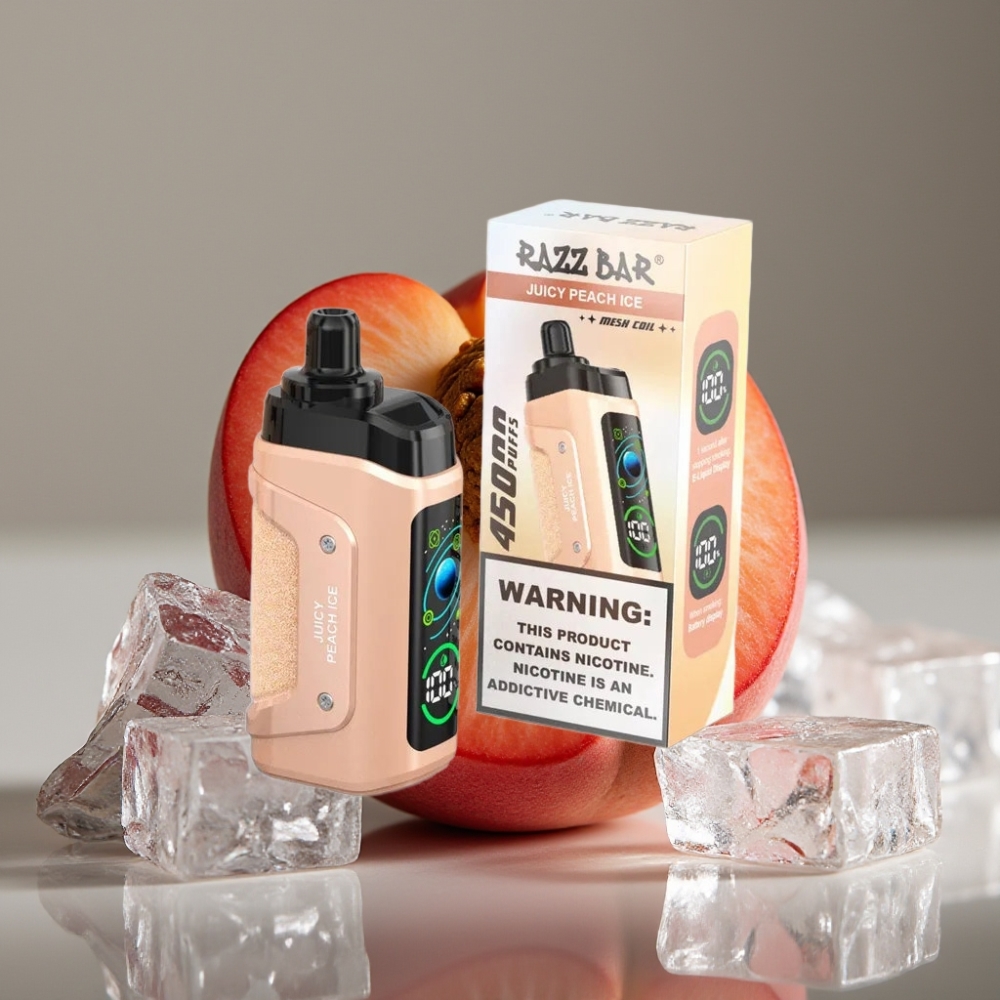 Razz Bar 45000 Puffs Engångsvape Saftig Persika Is, 45000 puffar, 1.0 Ohm Mesh Coil, Justerbar Luftflöde