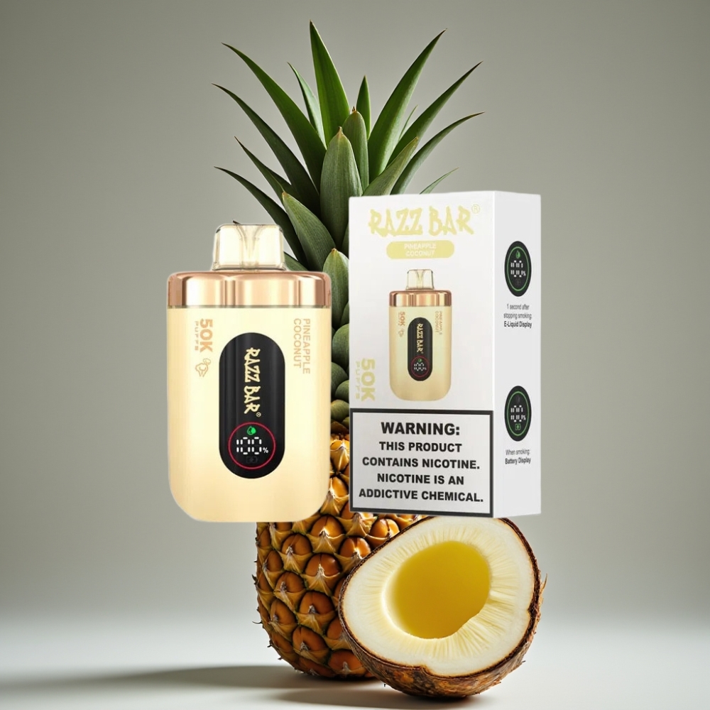 Razz Bar 50K Puffs Engångsvape Ananas Kokos 50000 Puffar 1.0 Ohm Mesh Coil 650 mAh