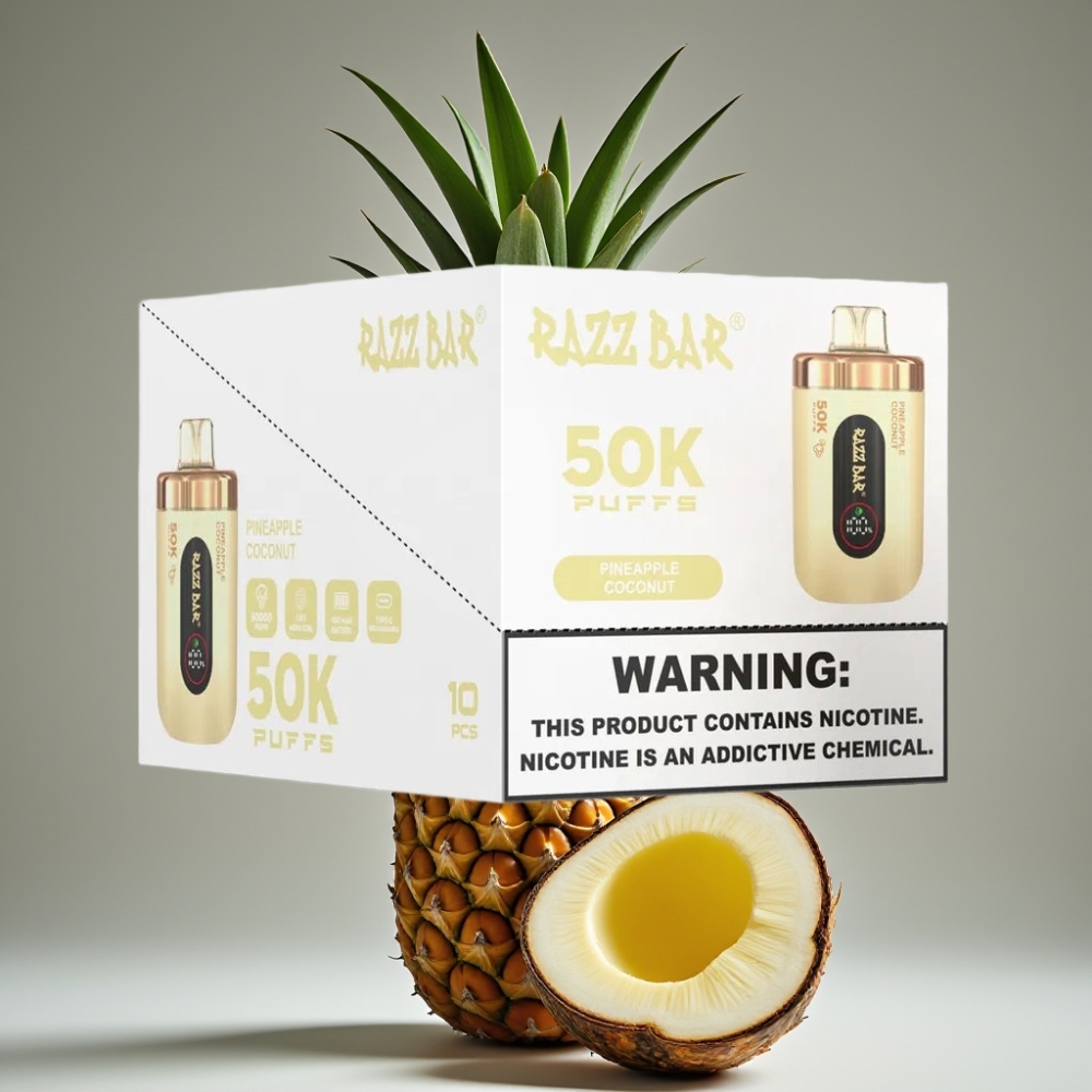 Razz Bar 50K Puffs Engångsvape Ananas Kokos 50000 Puffar 1.0 Ohm Mesh Coil 650 mAh