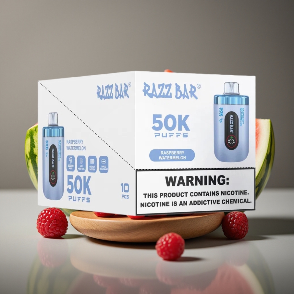 Razz Bar 50K Puffs Engångsvape Hallon Vattenmelon 50000 Puffar 1.0 Ohm Mesh Coil Type-C