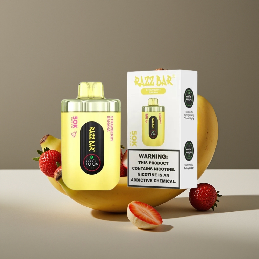 Razz Bar 50K Puffs Engångsvape Jordgubb Banan 50000 Puffar 1.0 Ohm Mesh Coil 650 Mah