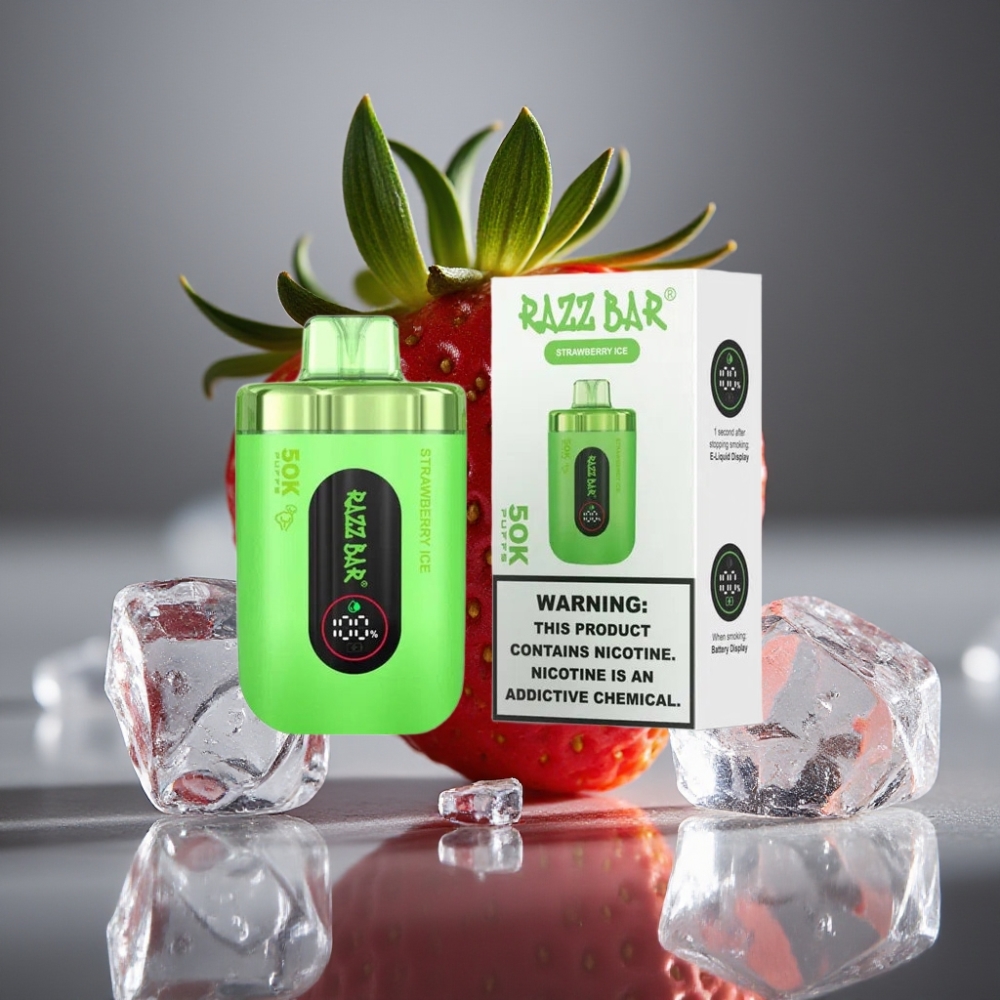 Razz Bar 50K Puffs Engångsvape Jordgubb Is 50000 Puffs 1.0 Ohm 650mAh
