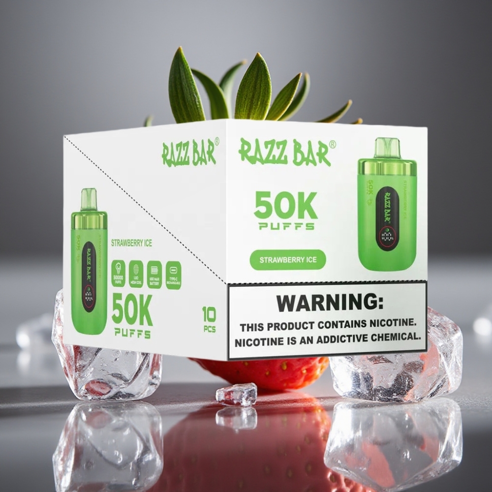 Razz Bar 50K Puffs Engångsvape Jordgubb Is 50000 Puffs 1.0 Ohm 650mAh