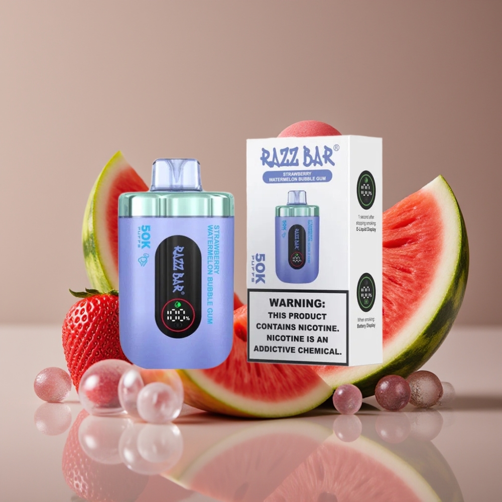 Razz Bar 50K Puffs Engångsvape Jordgubb Vattenmelon Tuggummi 50000 Puffar 1.0 Ohm Mesh Coil
