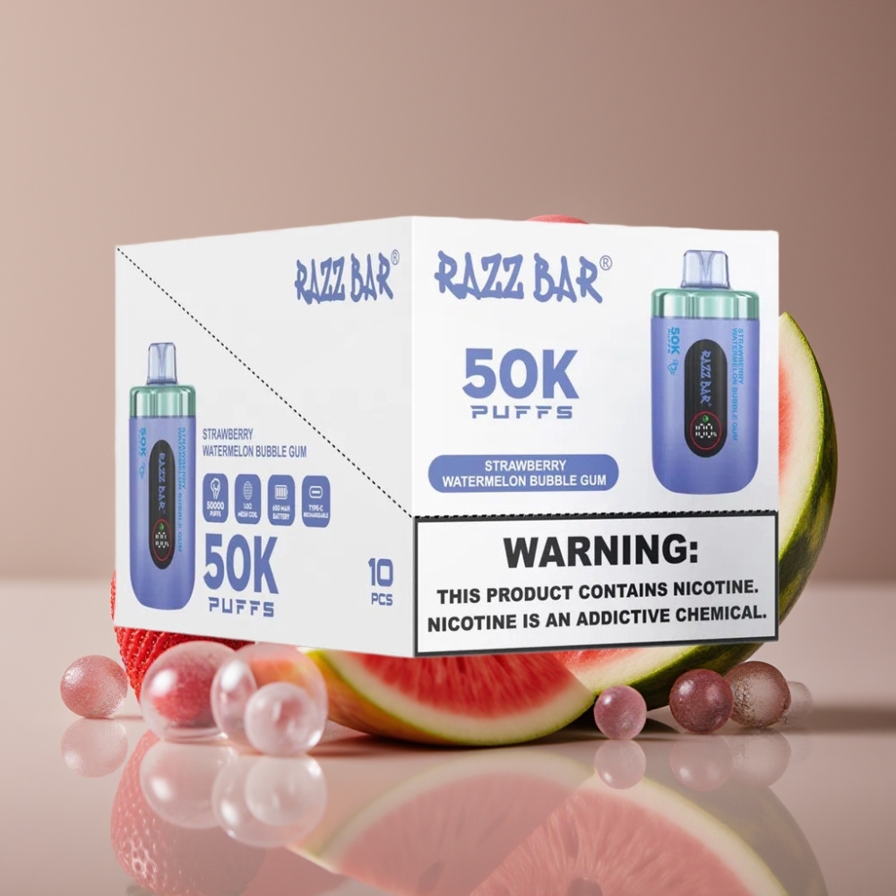 Razz Bar 50K Puffs Engångsvape Jordgubb Vattenmelon Tuggummi 50000 Puffar 1.0 Ohm Mesh Coil