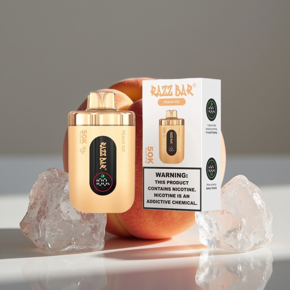 Razz Bar 50K Puffs Engångsvape Persikais, 50000 Puffar, 1.0 Ohm Mesh Coil, 650 Mah