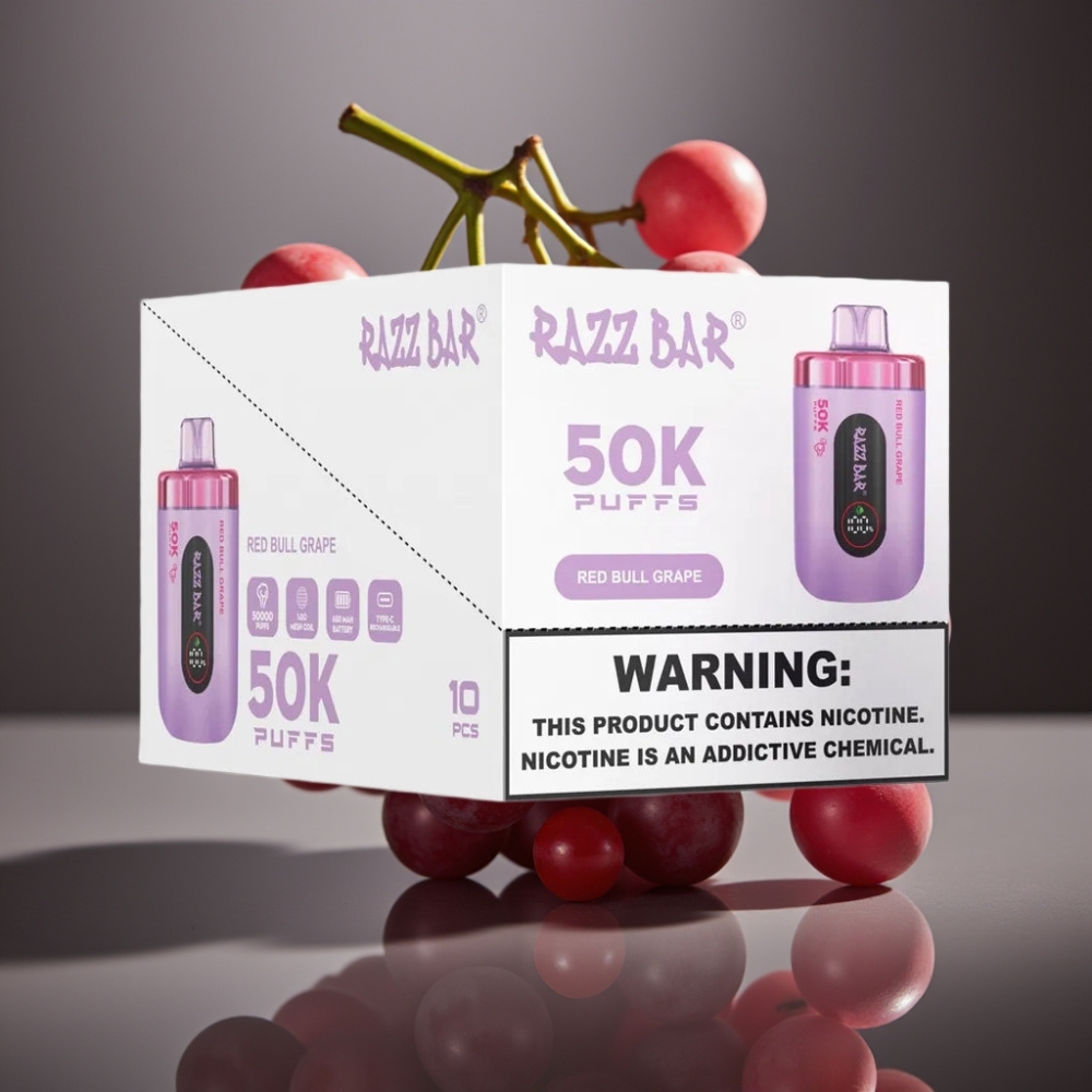 Razz Bar 50K Puffs Engångsvape Red Bull Vindruva – 50000 puffar, 1.0 Ohm Mesh Coil, 650 mAh