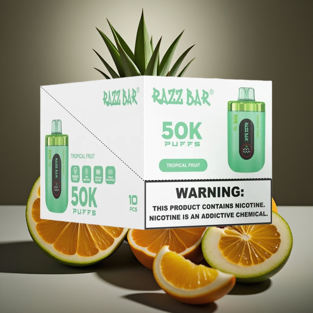 Razz Bar 50K Puffs Engångsvape Tropisk Frukt – 50000 Puffar, 1.0 Ohm Mesh Coil, 650 mAh, Typ-C