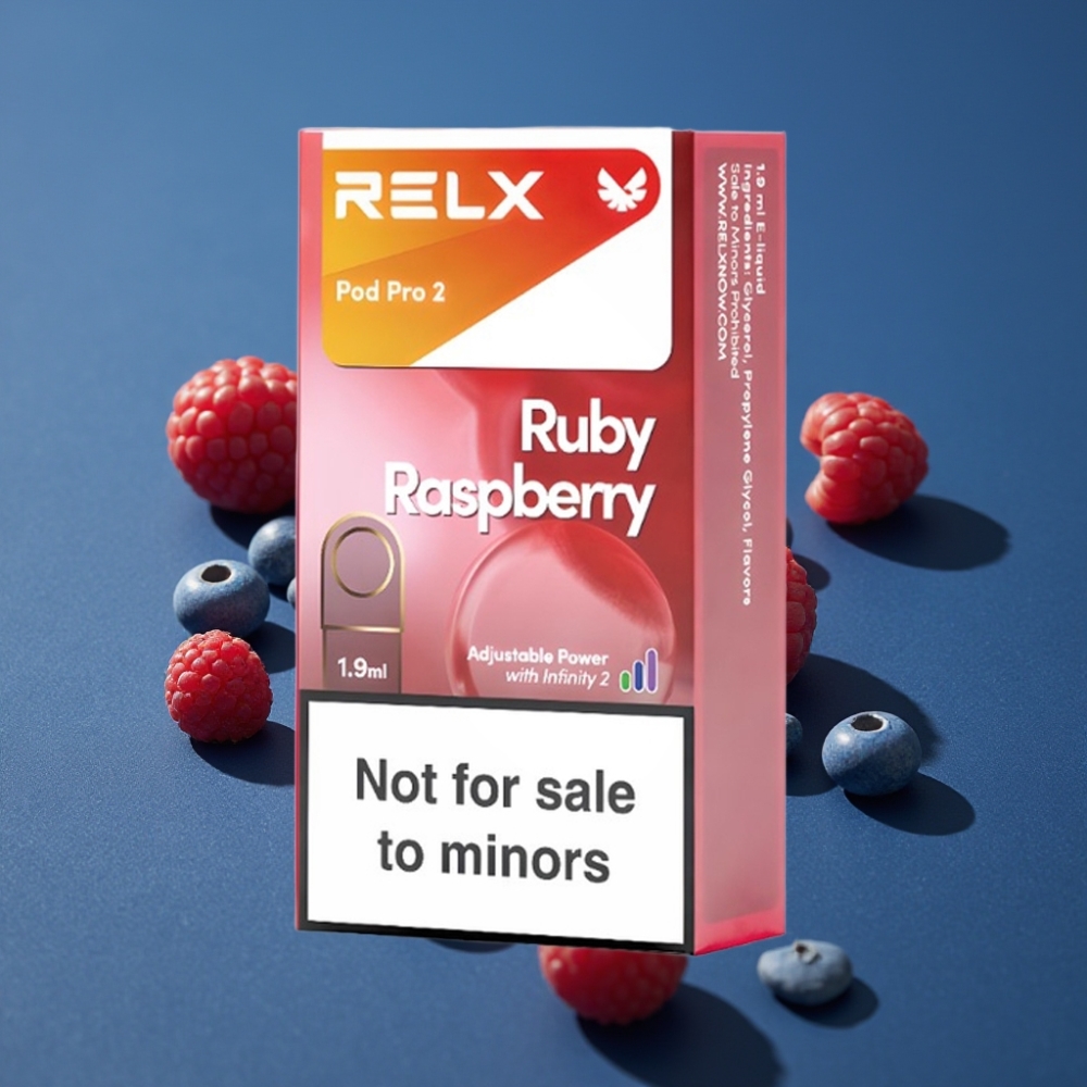 RELX Pod Pro 2 Blå Hallon 0% Nikotin, 600 puffar, 1.9ml vape supplier Sweden