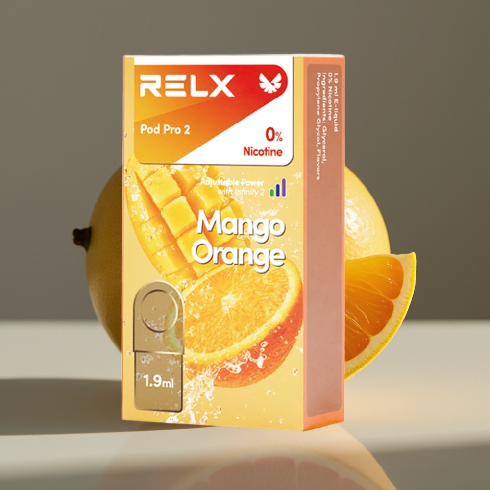 RELX Pod Pro 2 Mango Apelsin 0% Nikotin, 600 puffar, 1.9ml, 3 spänningslägen