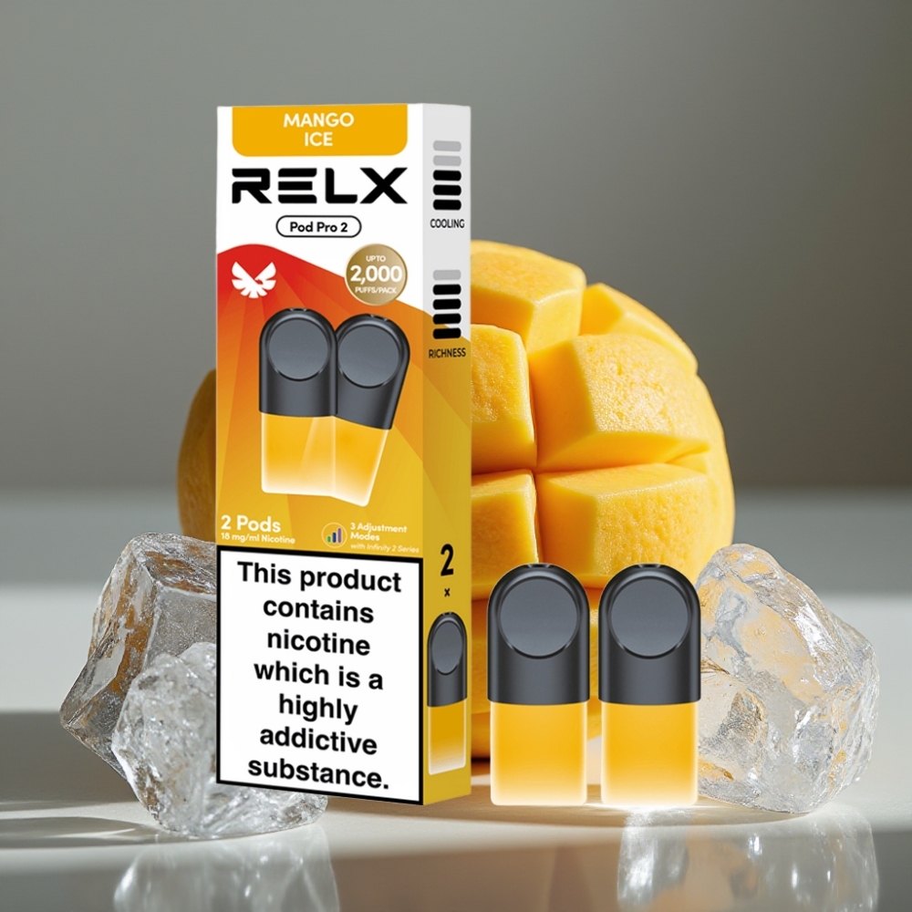 RELX Pod Pro 2 Mango Is 1,8% nikotin, 600 puffar, 1,9ml vape supplier Sweden
